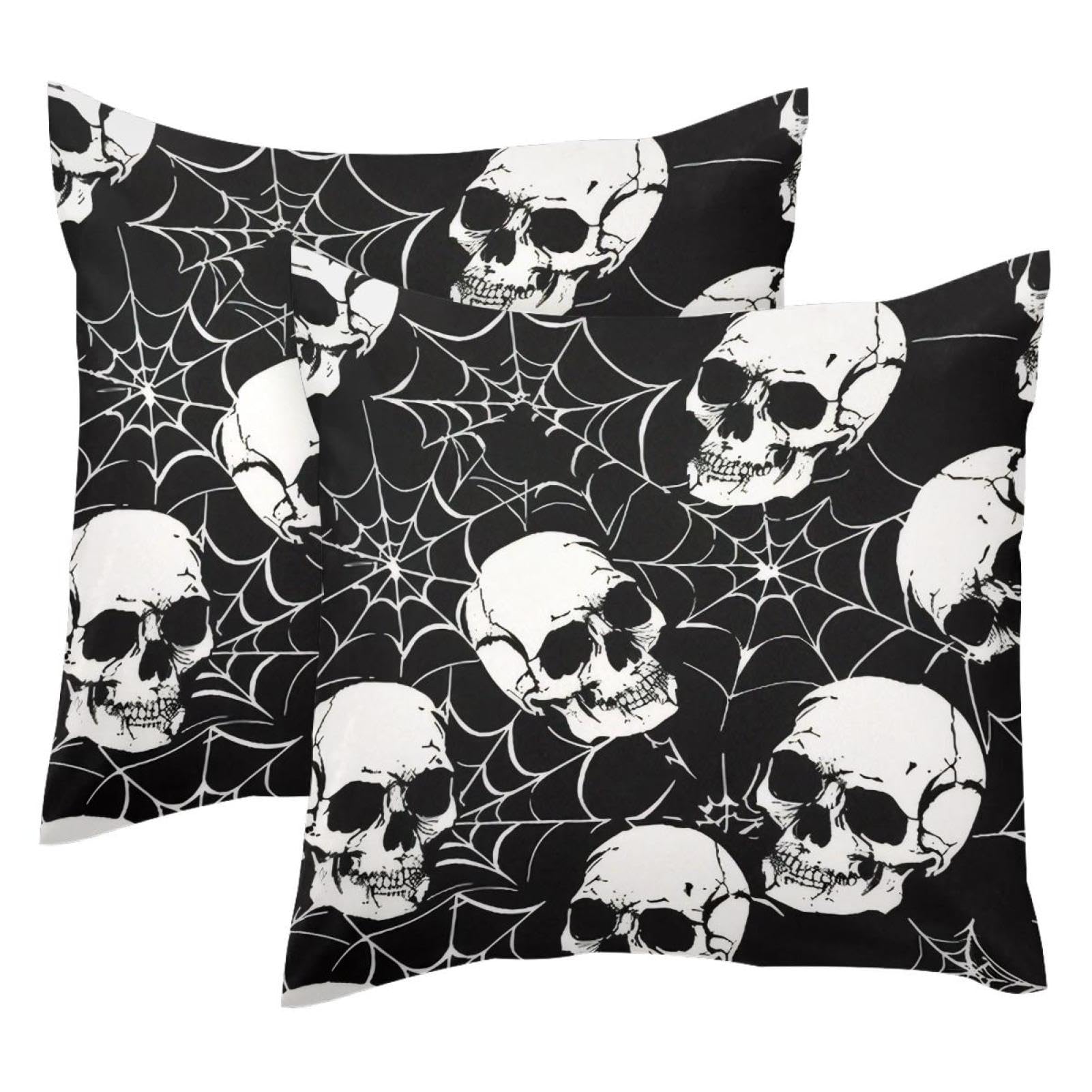Housse de coussin de luxe velours double face motif araignée noir 50x50 d'exception