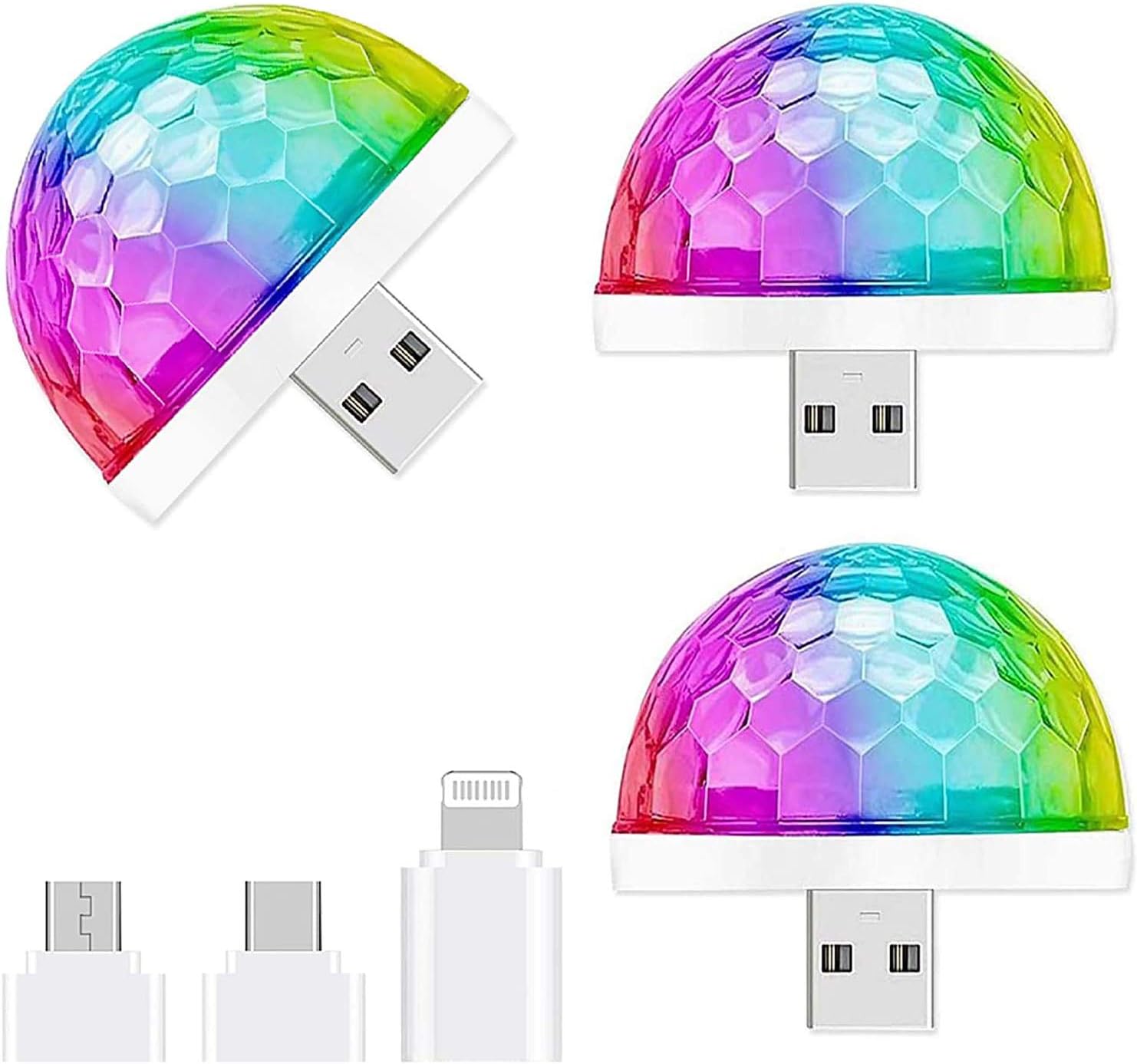 USB Mini Disco Light,3 Packs,Party Lights Ball Sound Activated, Halloween DJ Disco Ball Stage Lights-Multi Colors LED Car Atmosphere Light,Magic Strobe Light for Xmas Parties,Pool,Club,Church,Karaoke