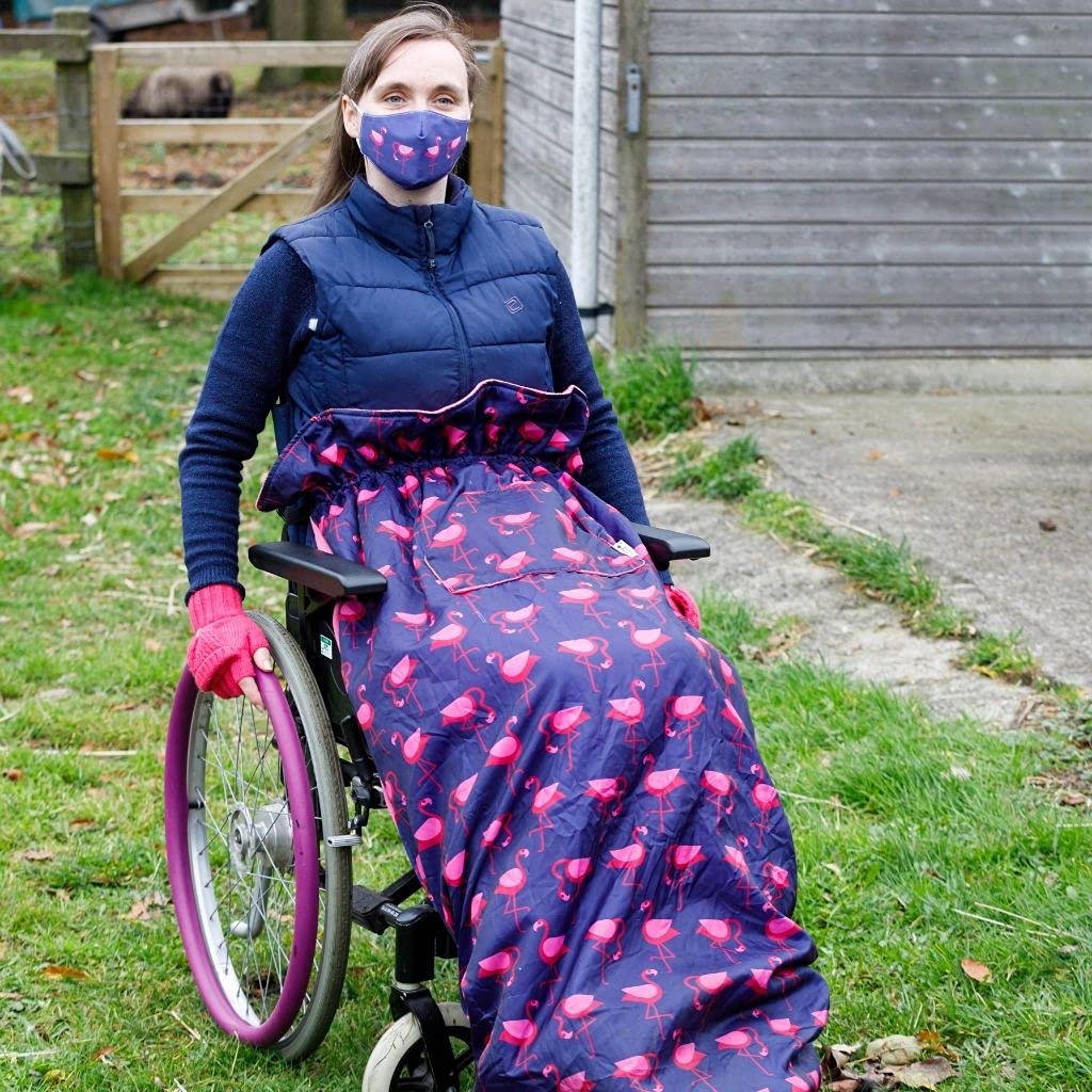 Funda para silla de ruedas con forro polar para usuarios de sillas de ruedas de talla grande y alta, 100% impermeable, manta para silla de ruedas fácil de instalar (flamenco marino)