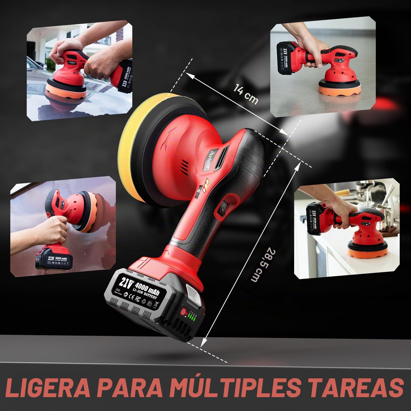 Pulidora de Coche Inalámbrica kit de Almohadillas y Pulidores de Coche 6", Ideal para Pulido, Encerado y Detallado de Vehículos