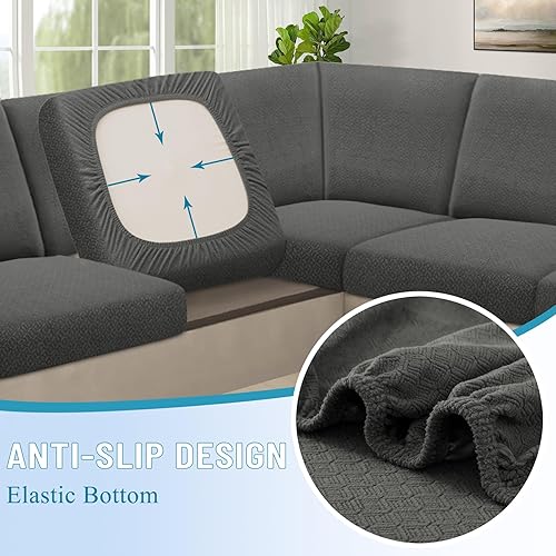 Miniatura 6 de HDCAXKJ Fundas impermeables de cojín para sofá modular, 11 piezas, tela jacquard elástica en forma de L, funda trasera para sofá, fundas de cojín