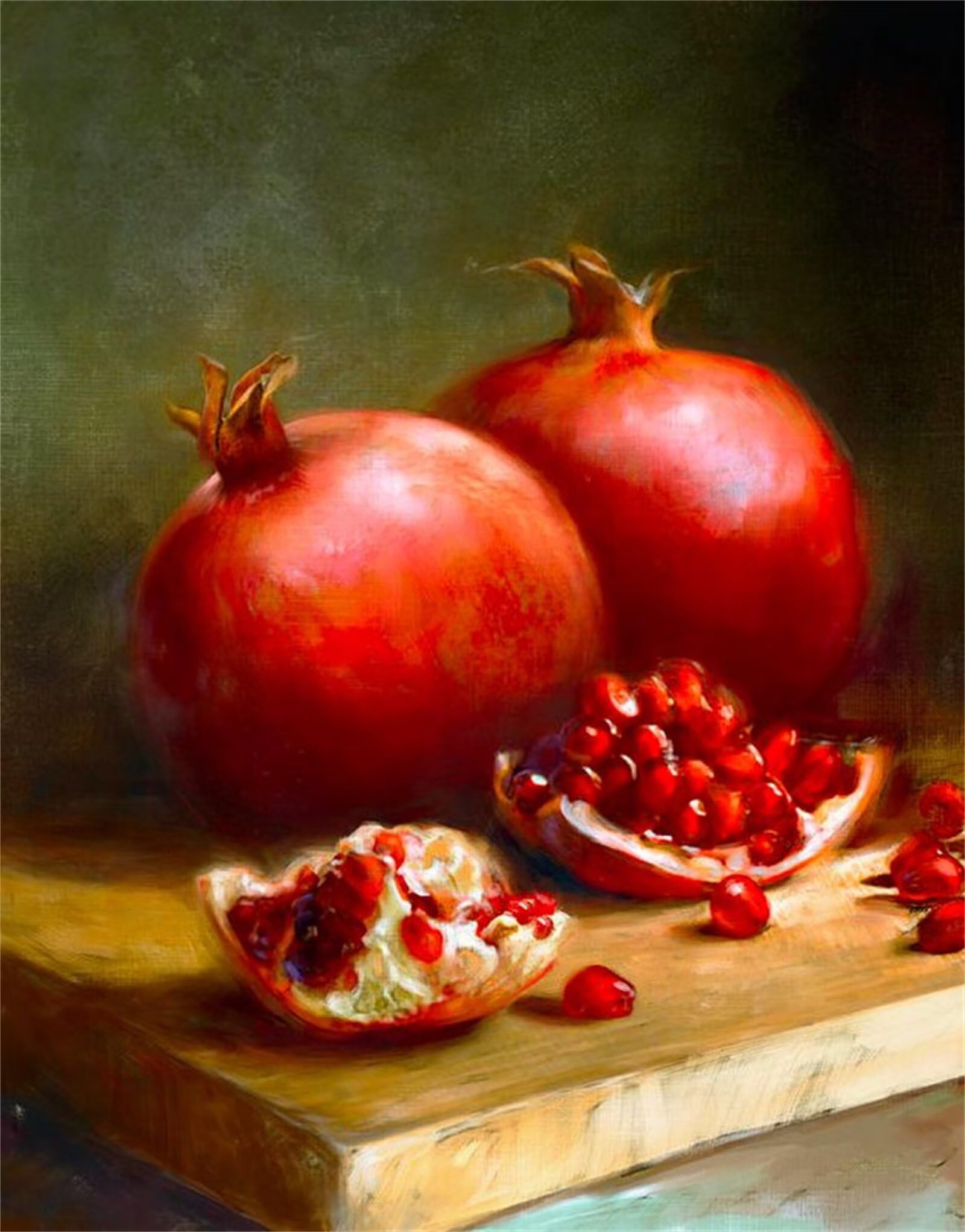 Heaen Peinture par Numéros pour Adulte Grenade,avec cadre Kit de Peinture à l'huile sur Toile Bricolage pour Débutants Avec Pinceau Pigment Acrylique par Cadeaux Décoration Murale 55x70cm Rouge