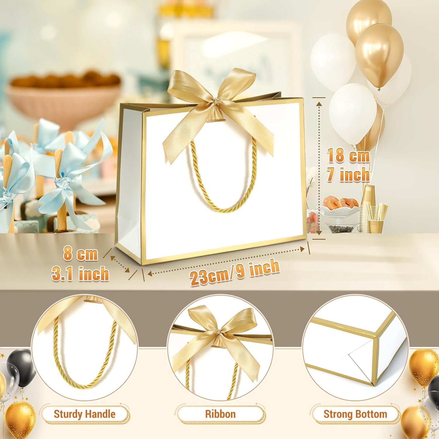 DOYIDE 12 Pcs Thank You Gift Bags with Handles, 9x7x3.1in Paper Gift Bags with Bow Ribbon, White Party Favor Bags for Any Birthday Wedding Baby Shower Bridesmaid Party Medium Gift Wrap Bags - Image 4