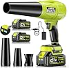 Electric Leaf Blower Cordless,580000RPM Lightweight Handheld Leaf Blower with 2 x 4.0Ah Battery and Charger,Powerful Battery Blower with 3 Extended Nozzle for Lawn Care, Patio Cleaning and Dust