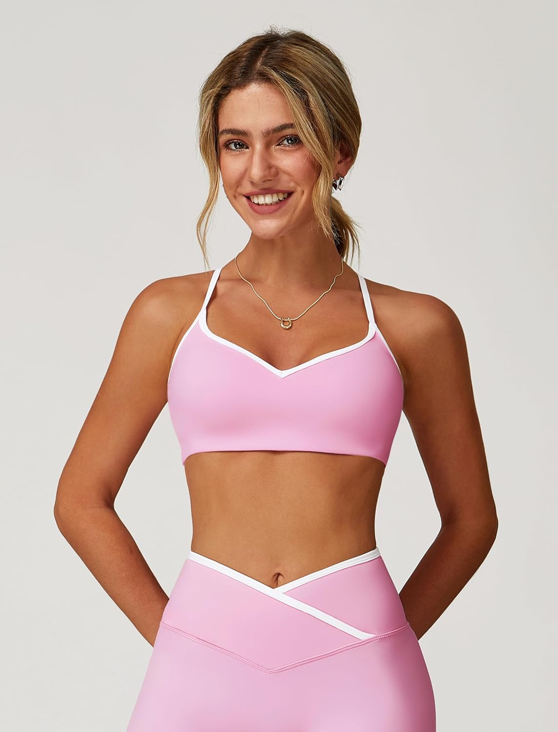 ABOCIW Women's Color Block Sports Bras Adjustable Spaghetti Straps Workout Gym Bra Wireless Yoga Crop Tops - Image 3