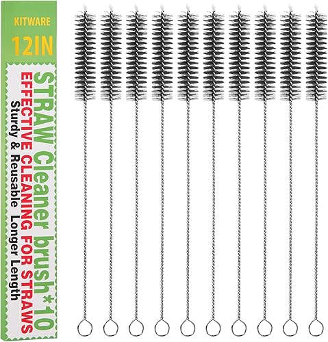 KITWARE - Juego de 10 cepillos de limpieza negros, cepillo limpiador de pajitas extralargas para vidrio y silicona, reutilizables, tazas para
