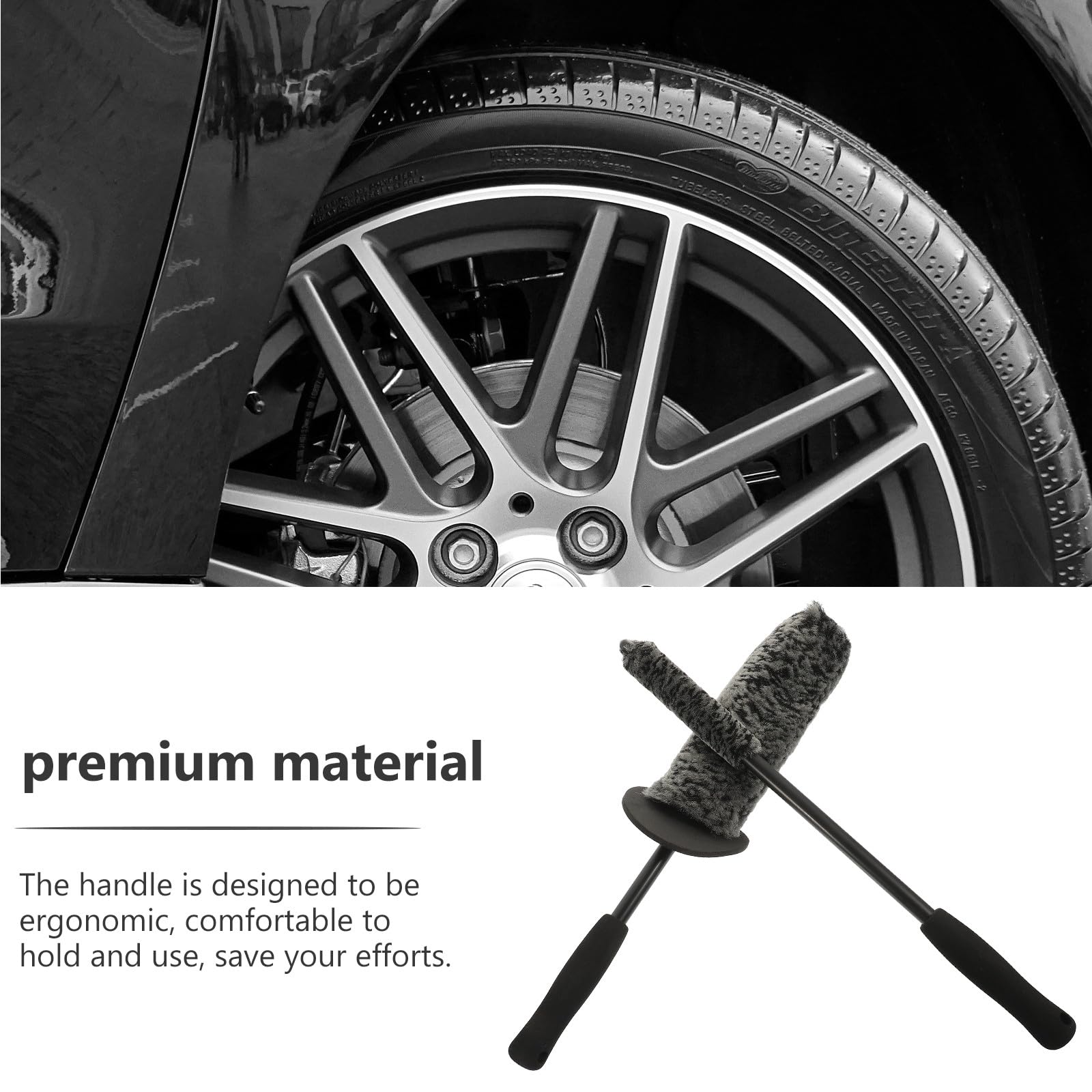 NUOBESTY Spazzola per Cerchioni Auto 2 Pezzi, Set Compatto in Fibrillato ed Eva, Leggera e Facile da Riporre, per Ruote di Auto e Camion