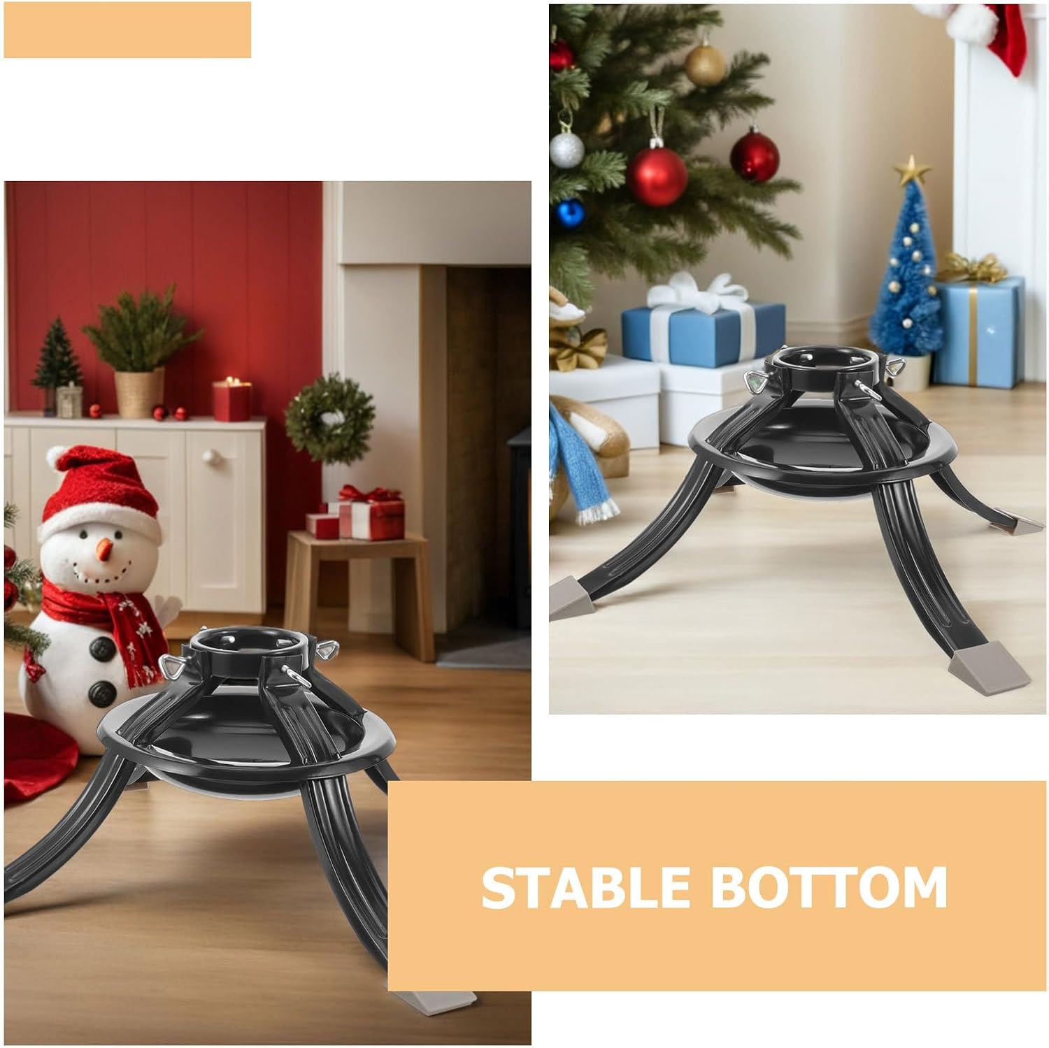 Real Christmas Tree Stand: Adjustable Circular Base - Rustic Green Metal Holder - Floor Support Rack for Fresh Real Christmas Trees