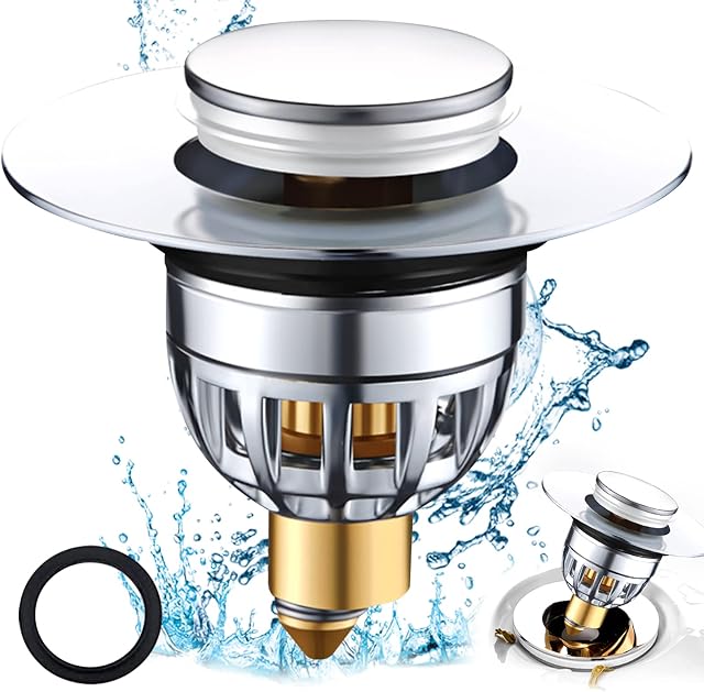 Wansiven Sink Plug, Universal Pop up Sink Plugs with Drain Strainer, Stainless Brass Bounce Core Drain Plug, Sink Stopper Replacement for Bathroom and Kitchen for 34-40mm Drain Holes