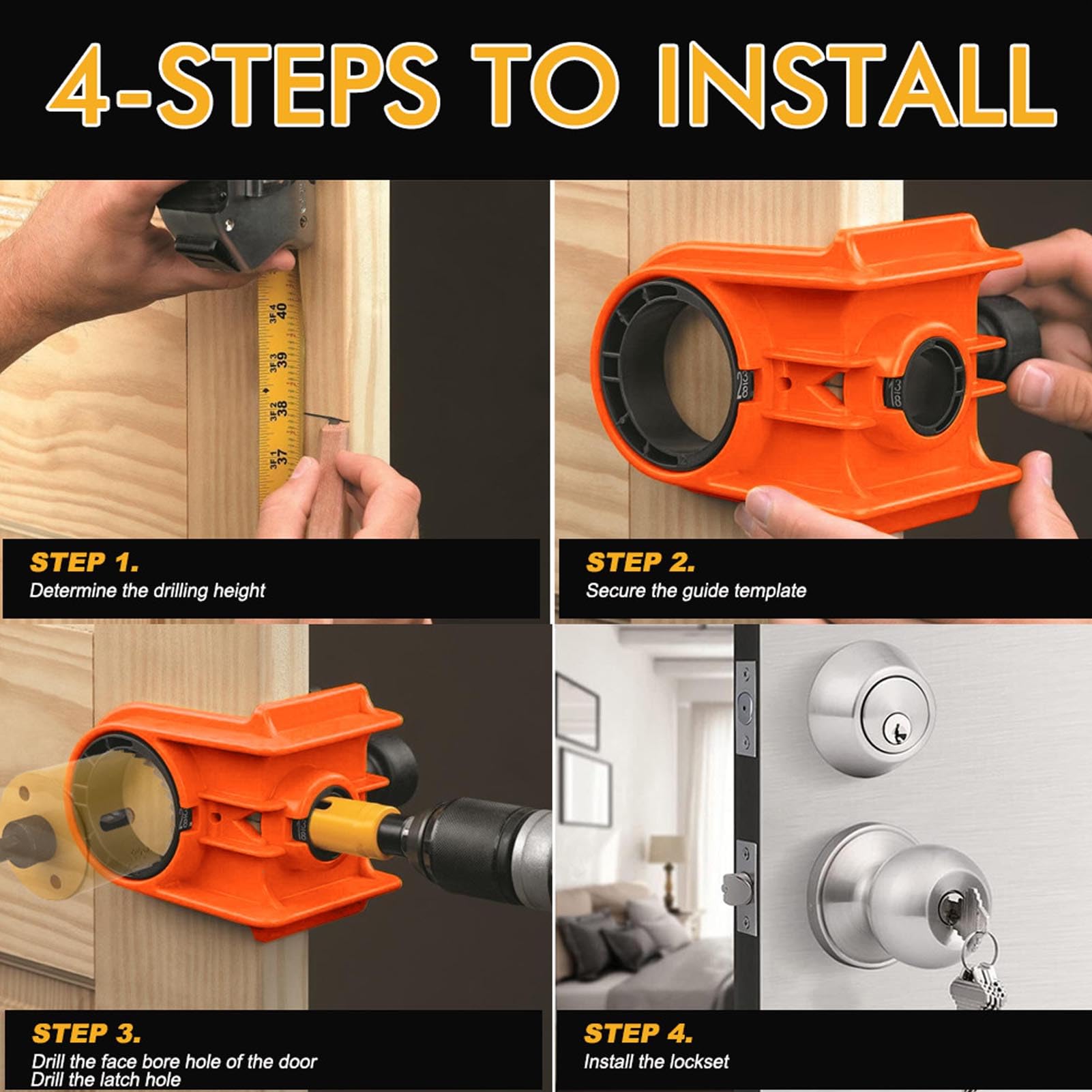 Jeffergarden Kit de Instalación de Pomo de Puerta con Plantilla Ajustable, Sierra Perforadora HSS y Broca para Instalación de Cerradura de Puerta de Madera y Metal