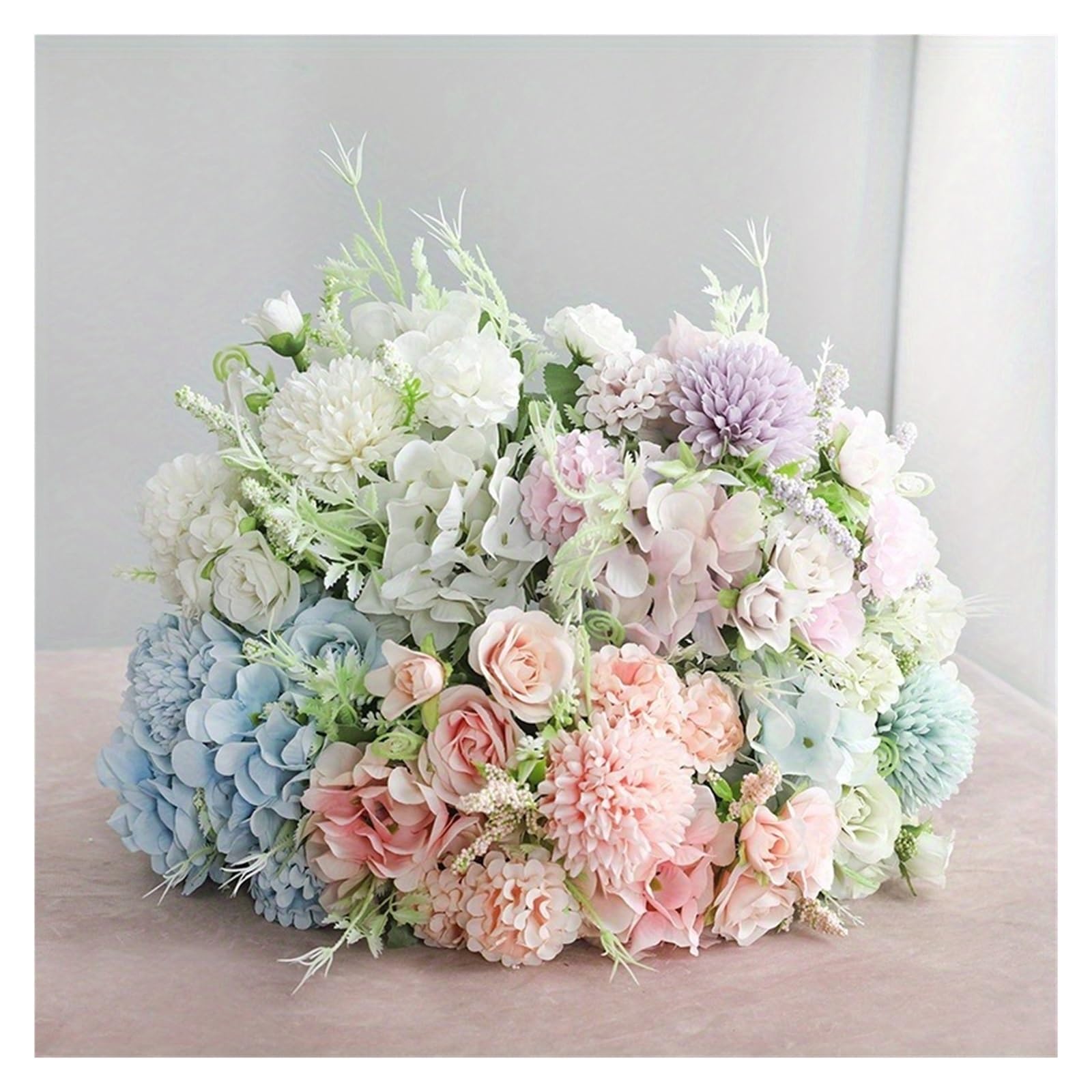 1 mazzo di fiori artificiali, vari bouquet di rose in seta, ortensia peonia, per contenere fiori finti, matrimonio in famiglia (bianco)