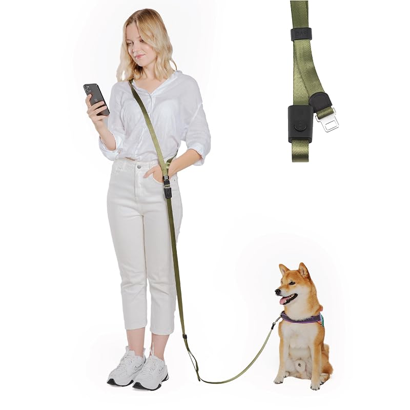 Guia mãos livres 4 em 1 para cães SVD.PET em nylon, Army Green, 2,44 m