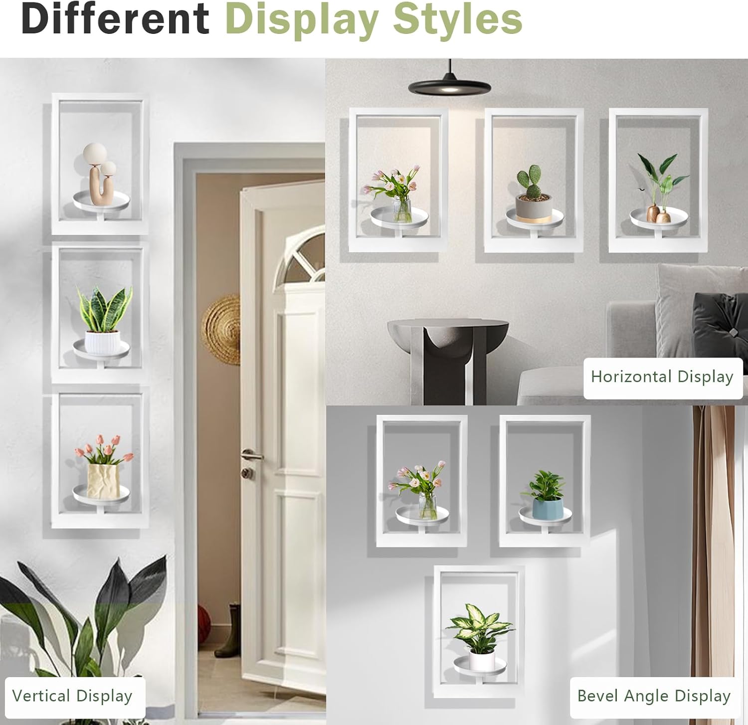Picture Frame Plant Holder, Wall Mount Plants shelf Indoor Outdoor, Metal Hanging Planters Stand Decor, Window Planter Hanger Shelves, Modern Floating Ornament Rack Art for Home & Garden(White 3pc)