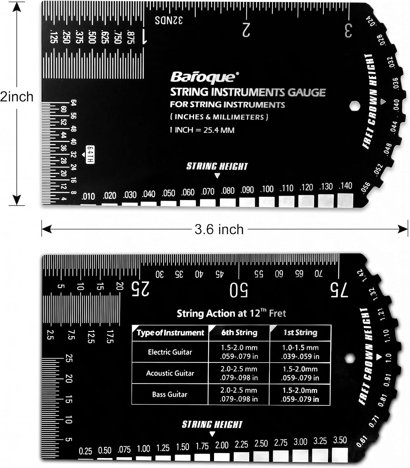 Guitar String Action Gauge Ruler,Fret Rocker with Thick Leather Case