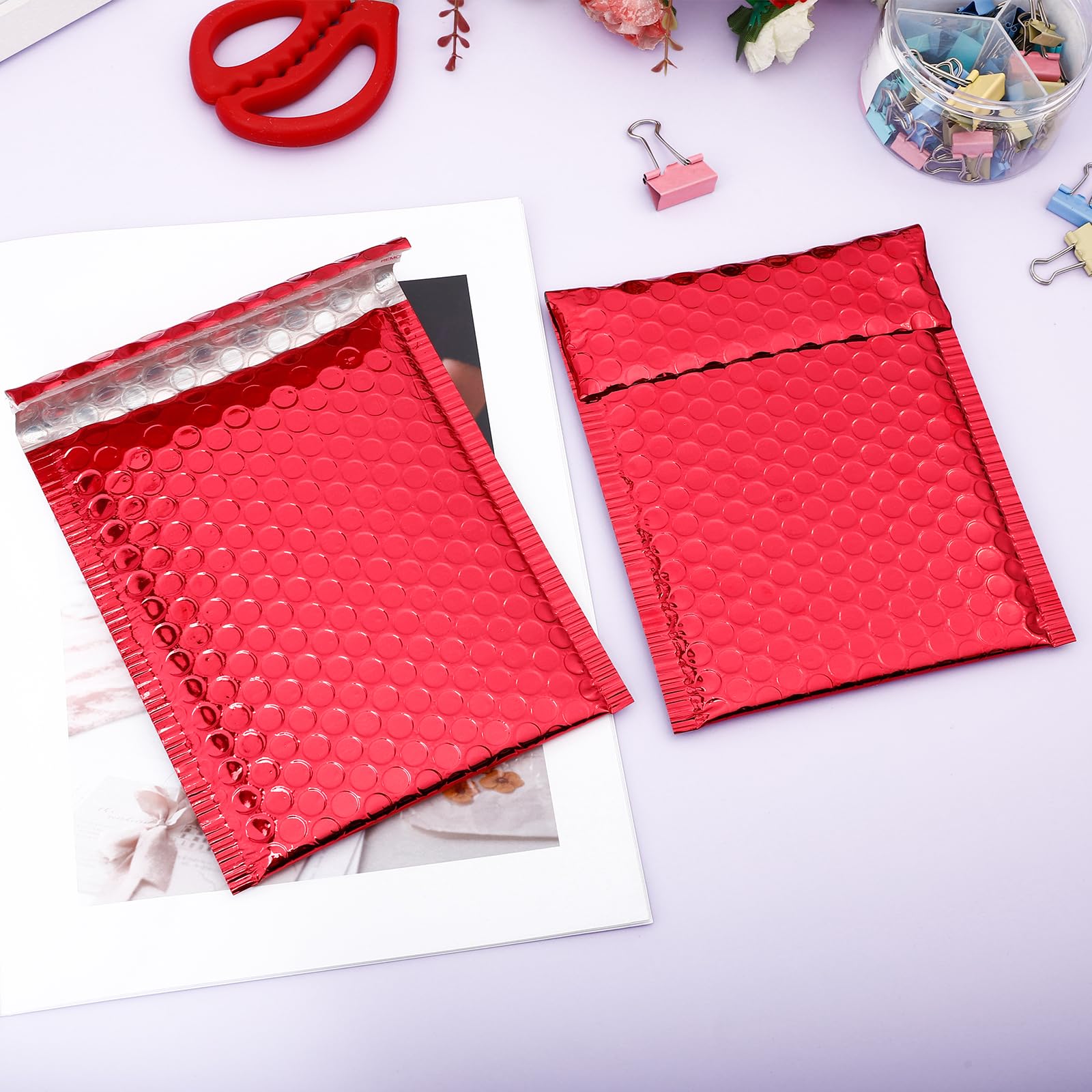 Luftpolsterumschläge, gepolstert, wasserdicht, selbstklebend, für Versand, Außenmaße: 15 x 21,8 cm, Innenmaße: 13 x 17,8 cm, Rot, 25 Stück