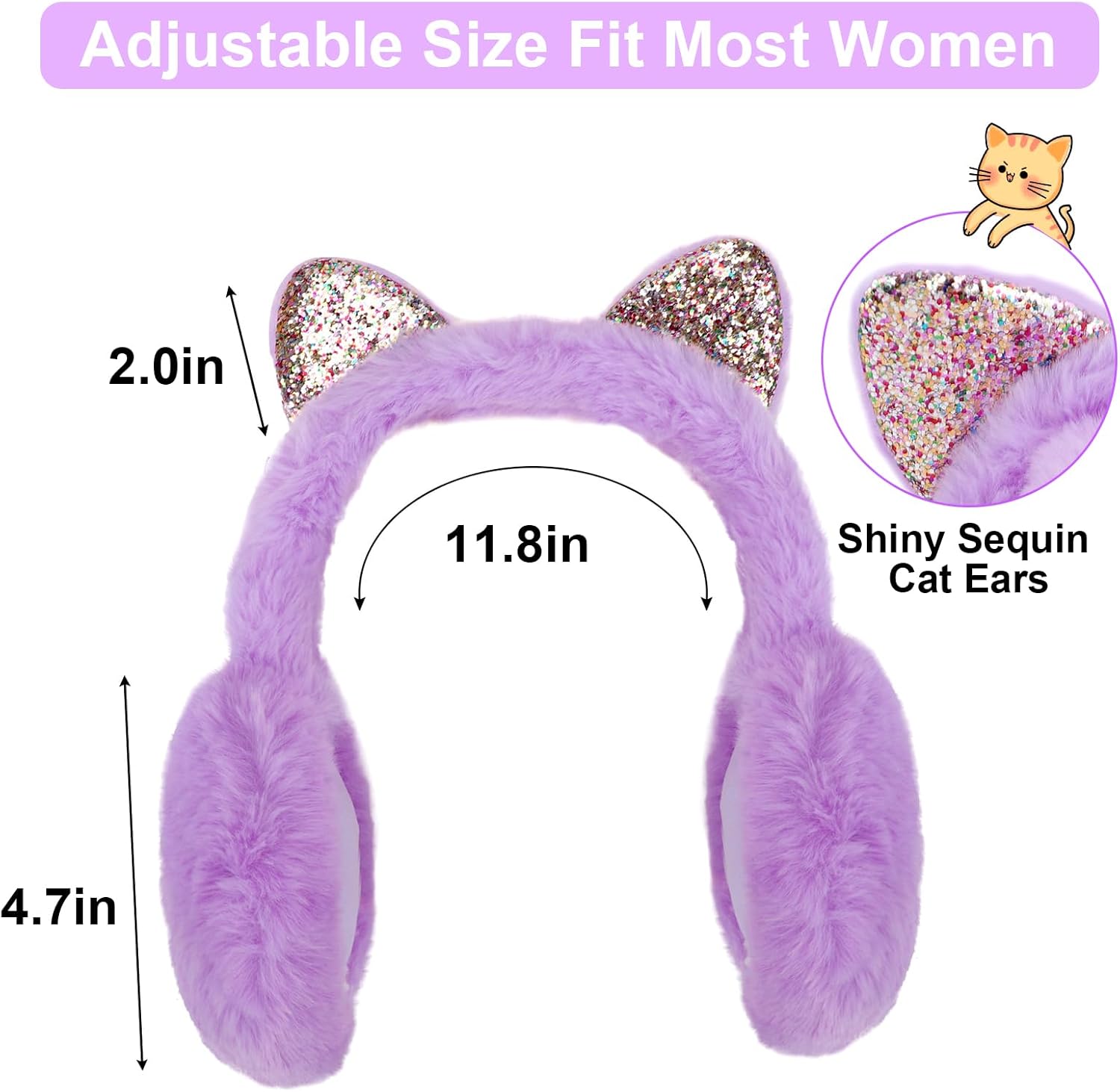 ACTLATI Cat Ear Earmuffs - Foldable Sequin Plush Warmers, Winter Outdoor Covers for Women Girls - Image 4