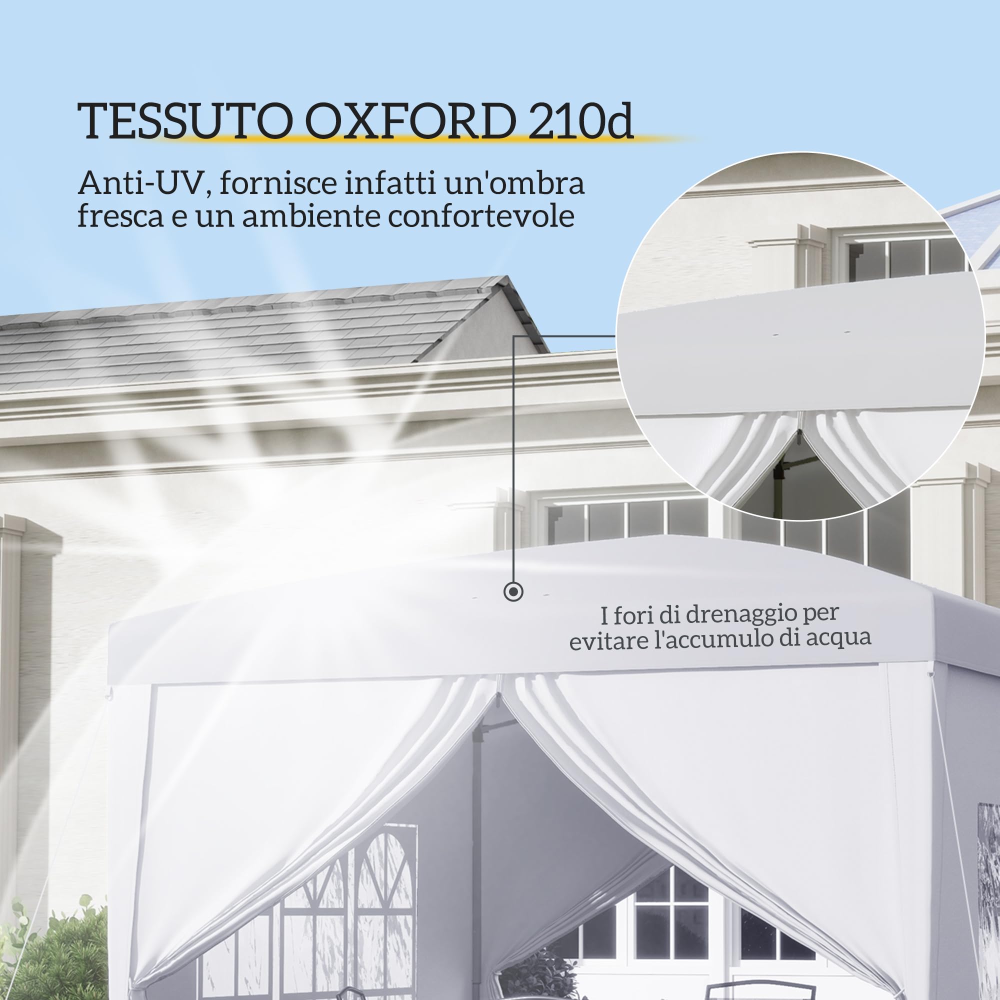 Outsunny Gazebo Pieghevole 3x3 Pop Up con 2 Porte e 2 Finestre, 4 Pannelli Laterali e Borsa da Trasporto, Gazebo da Esterno in Acciaio e Tessuto Oxford, per Giardino, Feste, Campeggio, Bianco