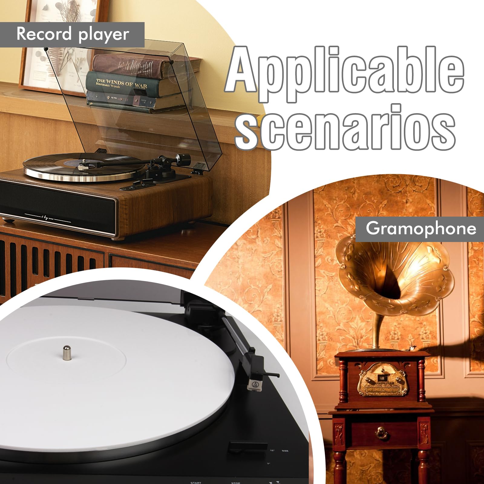 Tocadiscos acrílico blanco Slipmat: 3 mm disco de apoyo, 12" estera de vinilo antiestático, tocadiscos Slipmat, mejora el sonido durante la reproducción de discos, reduce el ruido fonógrafo