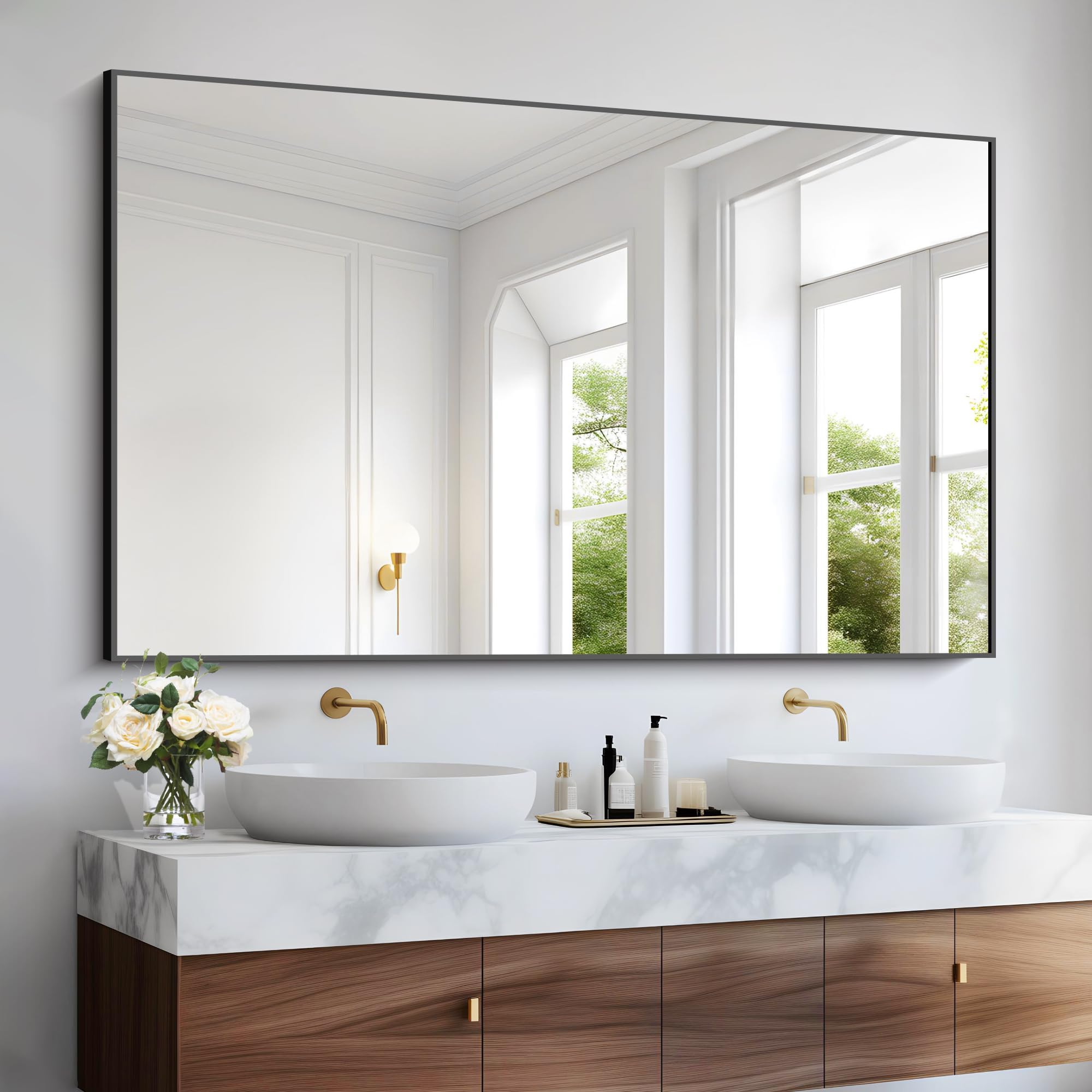 COFENY Espejo De Baño De 36 X 55 Pulgadas, Espejo Rectangular Dorado Con Marco De Metal Fino, Espejo De Pared Rectangular Grande Para Baño, Sala De Estar, Peluquería, Espejo Grande De