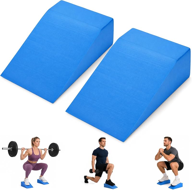 Yesland Squat Wedge Blocks 2 Pack - Heel Elevated Slant Board for Squats, Ankle Mobility, Weightlifting - Non-Slip Foam Calf Stretcher Ramp for Home Gym, Yoga, Pilates - Blue