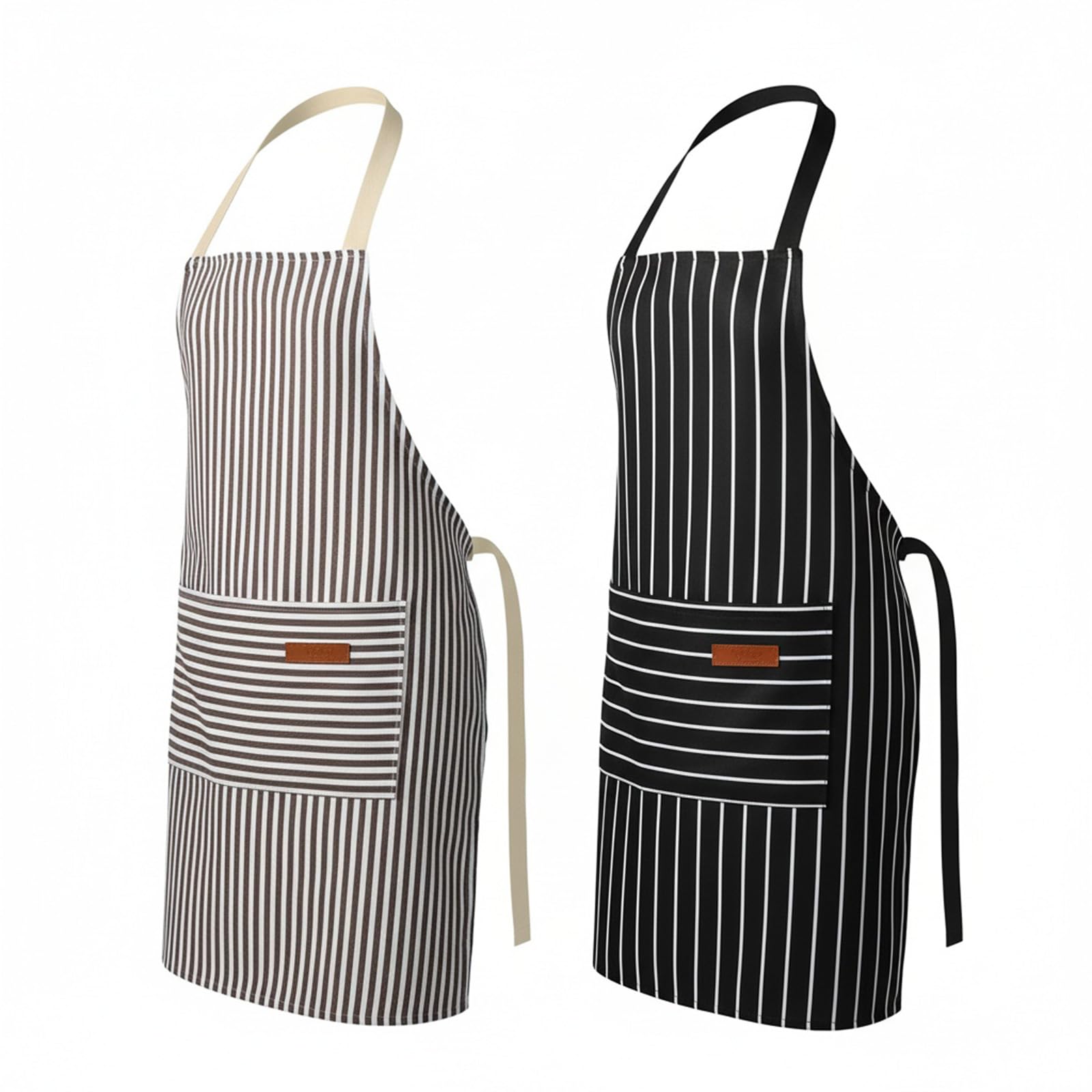 QFWFG 2 Pack Kitchen Cooking Aprons with Pockets, Unisex Adjustable Striped Bib Chef Apron for Men Women Cooking, Home BBQ, Café, Baking & Restaurant Work