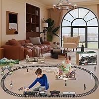 Vista 8 de Juego de tren eléctrico con control remoto de Navidad, locomotora de vapor, vagón de carga y pistas, juguetes de tren recargables para niños con 3