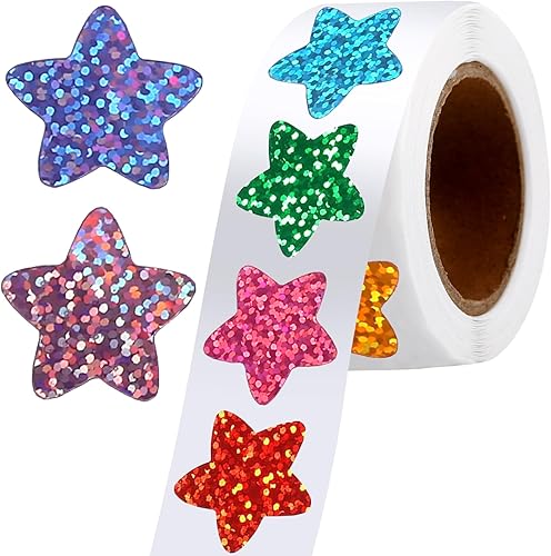 600 calcomanías holográficas de estrellas pequeñas, 10 colores, calcomanías de estrella de aluminio para recompensas infantiles, suministros de