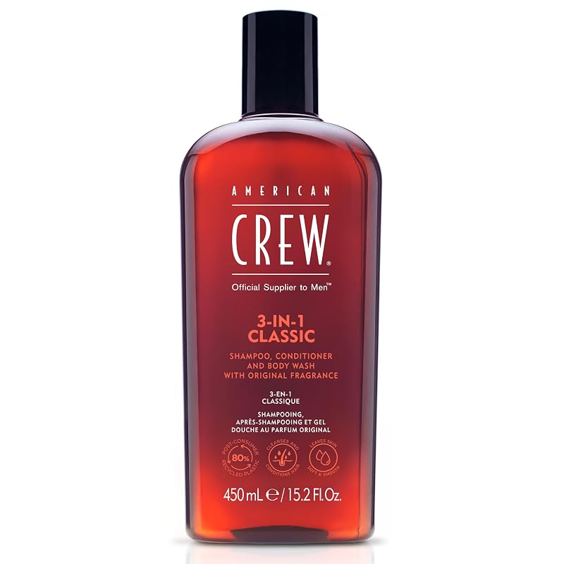 AMERICAN CREW Shampoo, Condicionador e Sabonete Líquido Corporal 3 em 1 Classic, 450 mL