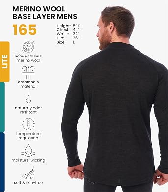 100% Merino Wool Half Zip Sweater Men - Quarter Zip Thermal Base Layer