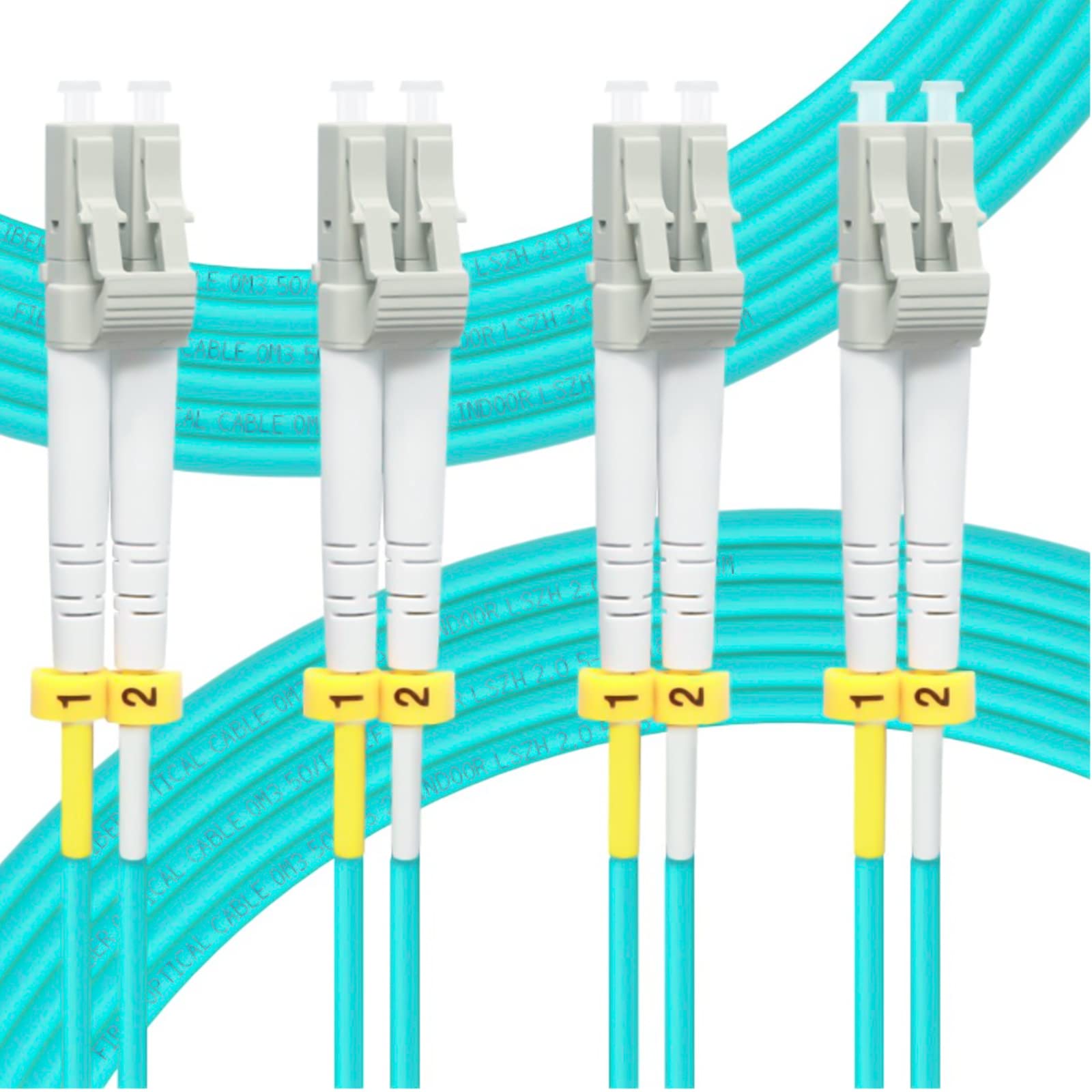QSFPTEK OM3 LC to LC Fiber Patch Cable, Multimode Fiber Optic 10GB Duplex LC-LC 50/125um Cord LSZH 4 Meter(13.28ft), 4 Packs