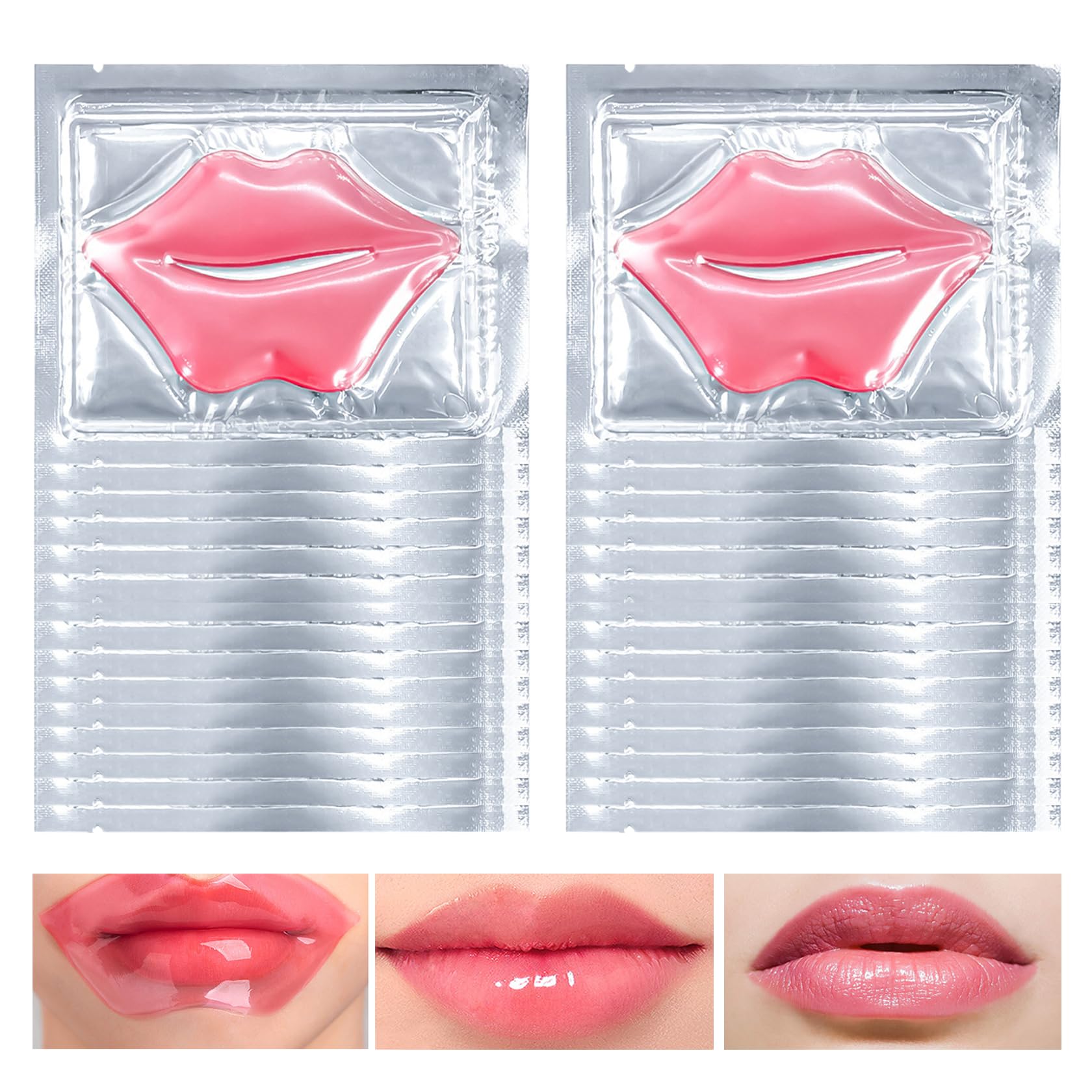 30Pcs Moisturizing Collagen Crystal Lip Mask, Lip Care Gel Pads for Dry Lips, Lip Patches, Reduce lip Wrinkles, Remove Chapped Skin, Firming & Hydrating & Plumping Your Lips(Pink)