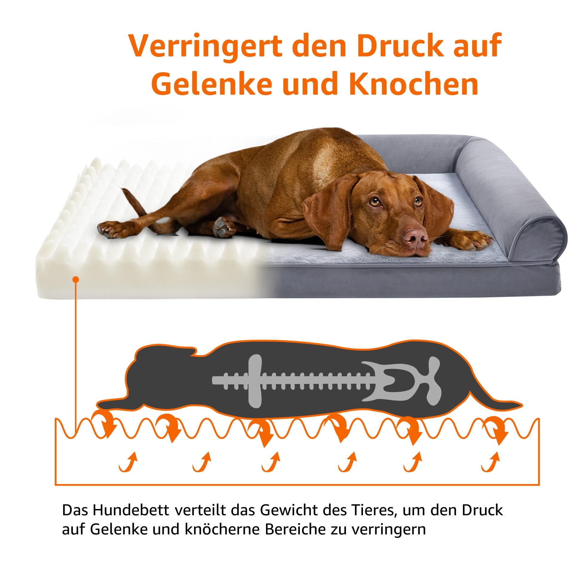 Hundebett Mit Memory Foam – Waschbar, Abnehmbarer Bezug, Rutschfester Boden, Für Kleine Bis Große Hunde