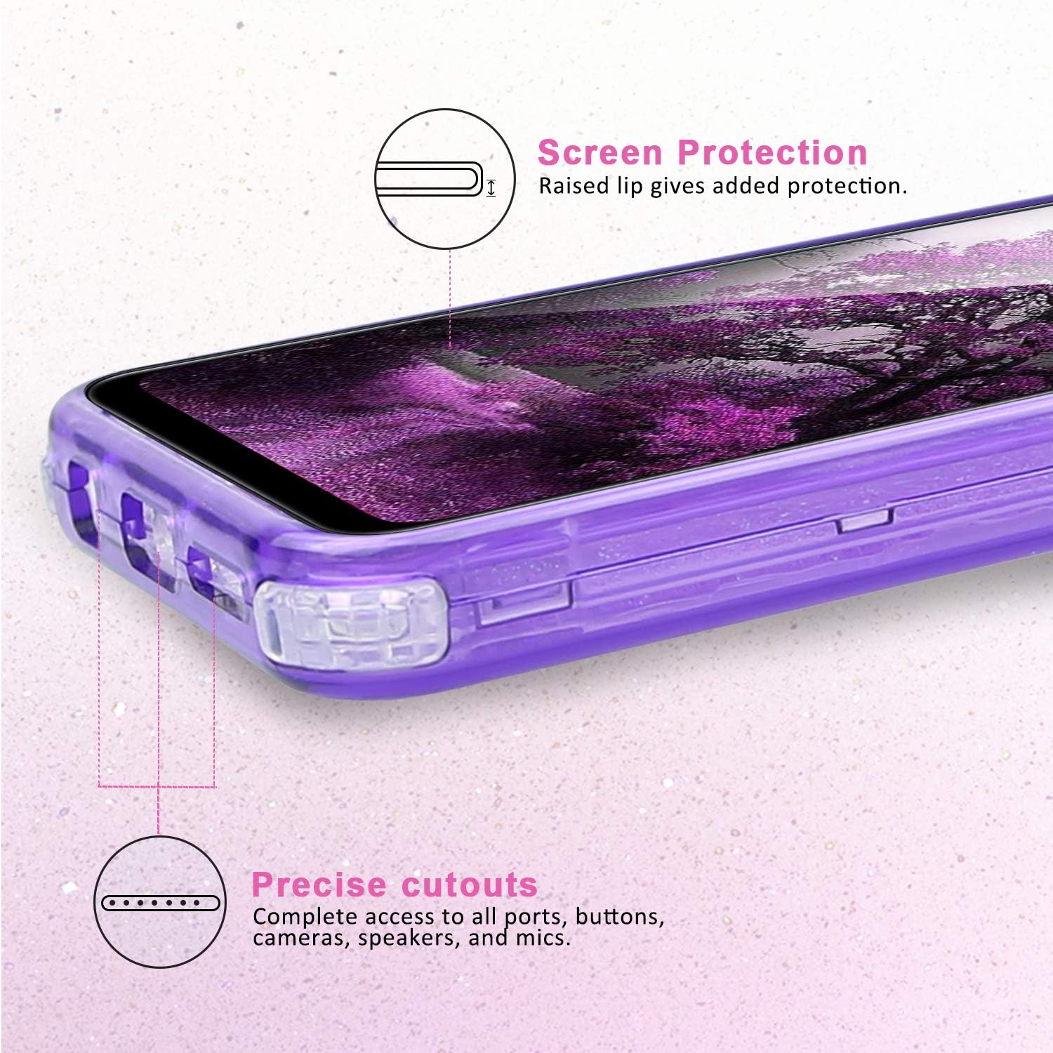 TJS Phone Case Compatible with Samsung Galaxy A10E 5.8" (Not Fit Galaxy A10/M10), Transparent Liquid Glitter Snap On Hybrid Moving Quicksand Bumper Armor Drop Protector Cover (Purple)