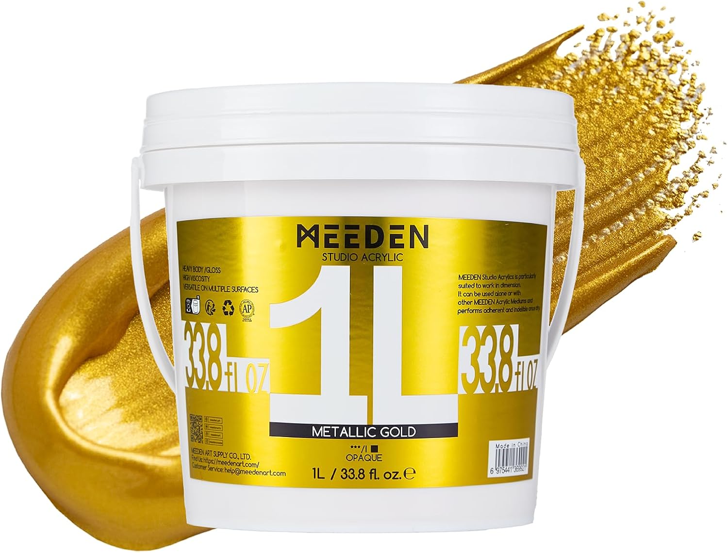 MEEDEN Metallic Gold Acrylic Paint: 1L /33.8 oz Heavy Body Gold Leaf Paints for Canvas Crafts Paintings