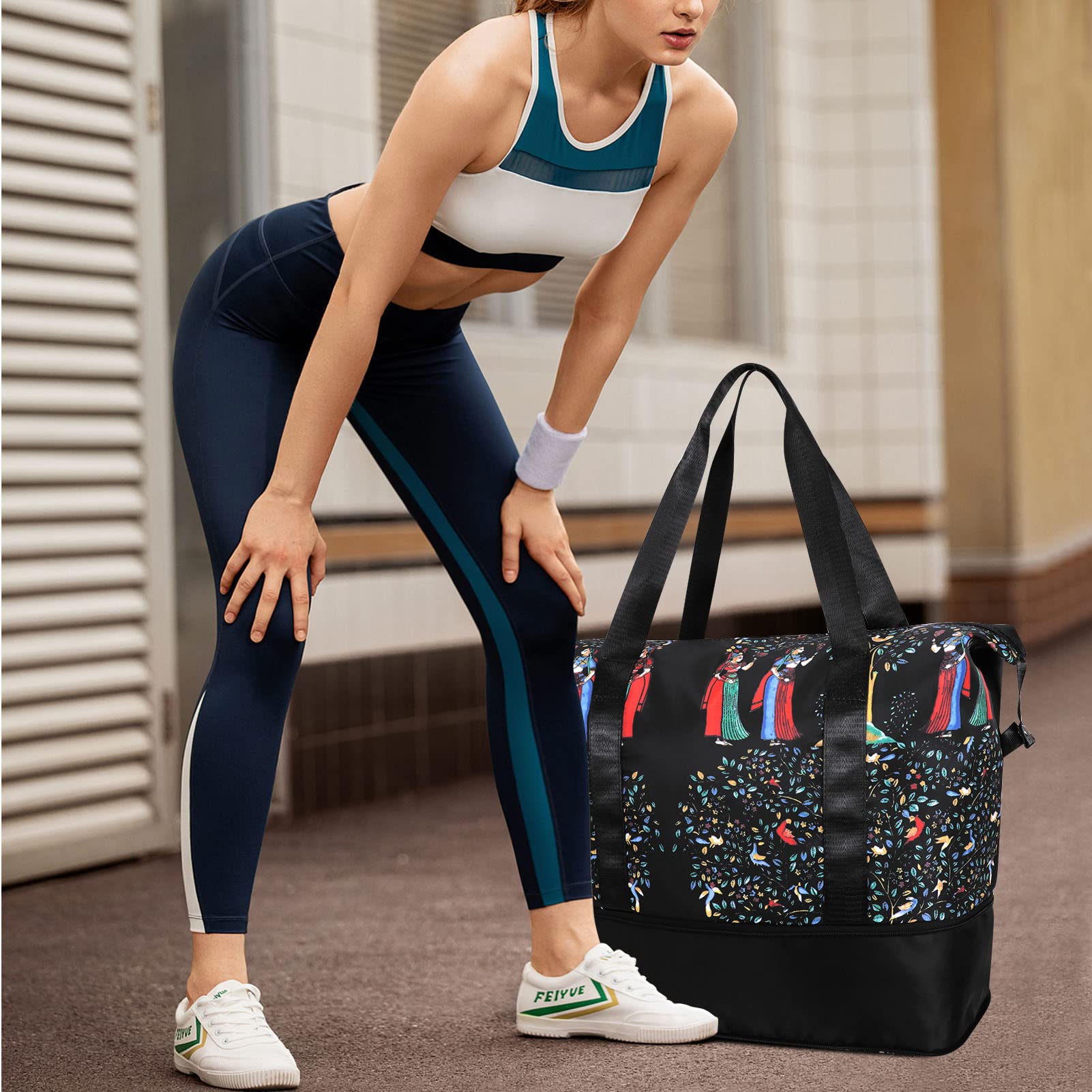 HUA ANGEL Donna Borsa da Viaggio Espandibile Leggero Sportiva Borsa da Palestra Impermeabile Tote da Palestra con Tasca di Separazione Bagnato e Secco per Viaggi Yoga Palestra Allenamento Nuoto