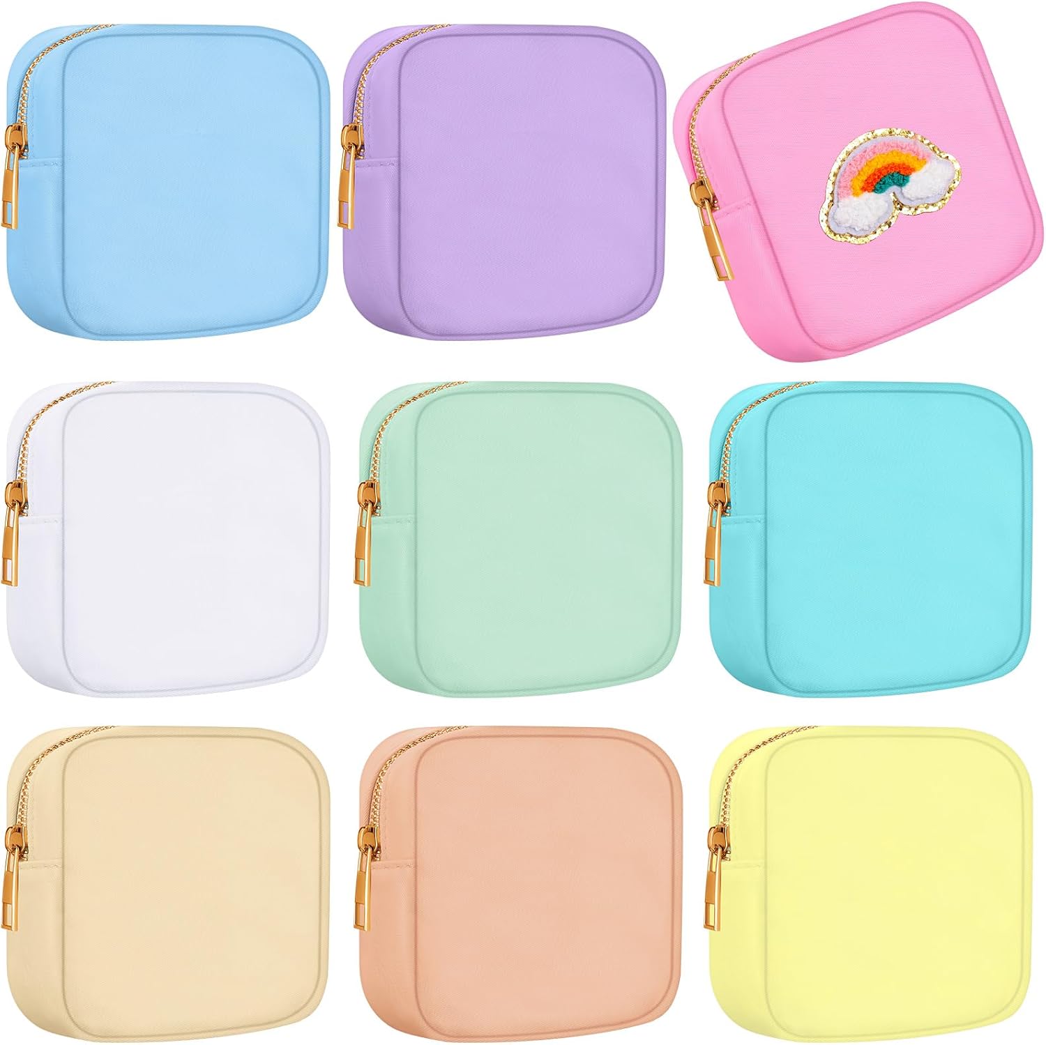 Sweetude 9 Pcs Mini Nylon Makeup Pouch Bag Preppy Square