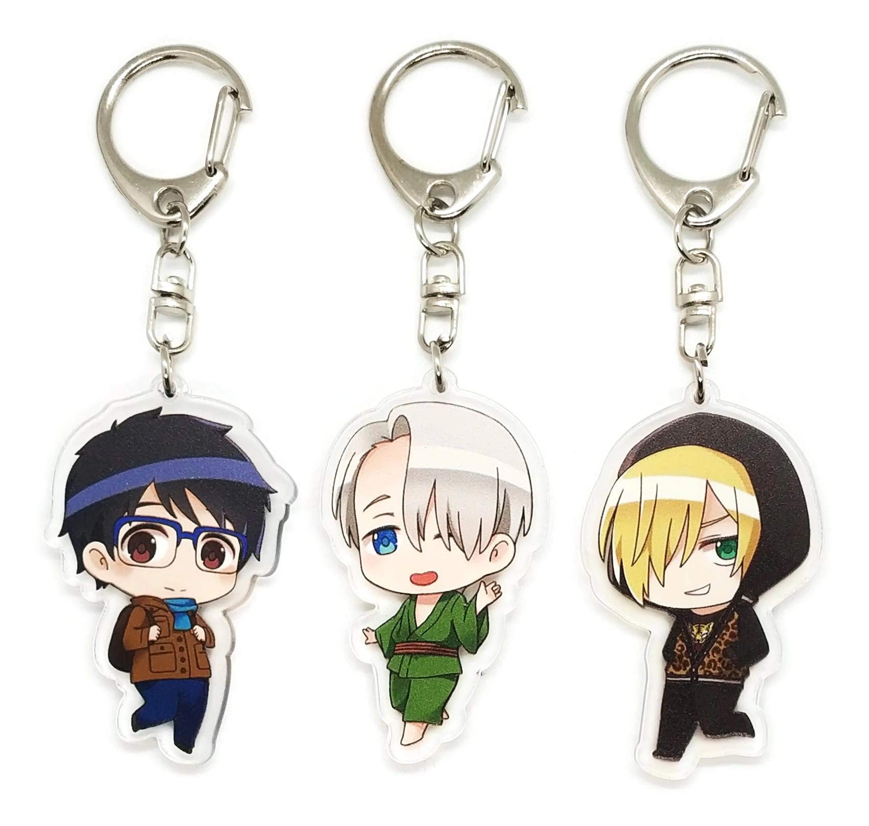 EBTY DREAMS Inc. - Set of 3 Yuri On Ice Acrylic Keychain Yuuri Katsuki, Victor Nikiforov, Yuri Plisetsky v1, Multicolored, Pendant Height: 2 inches
