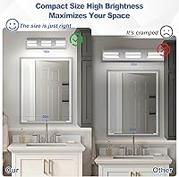 Vista 3 de Modernas luces LED pequeñas de baño (3 luces), iluminación de pared acrílica cromada de acero inoxidable, luces de tocador para baño sobre espejo