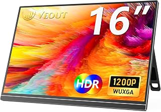 Veout 16 Zoll Portable Monitor, 1200P 2K IPS Tragebar Gaming Bildschirm für Laptop/PC/Mac/PS5/Xbox mit USB-C & HDMI, Ultradünn Display mit Halterung,16:10, 300cd/m² Helligkeit - Schwarz