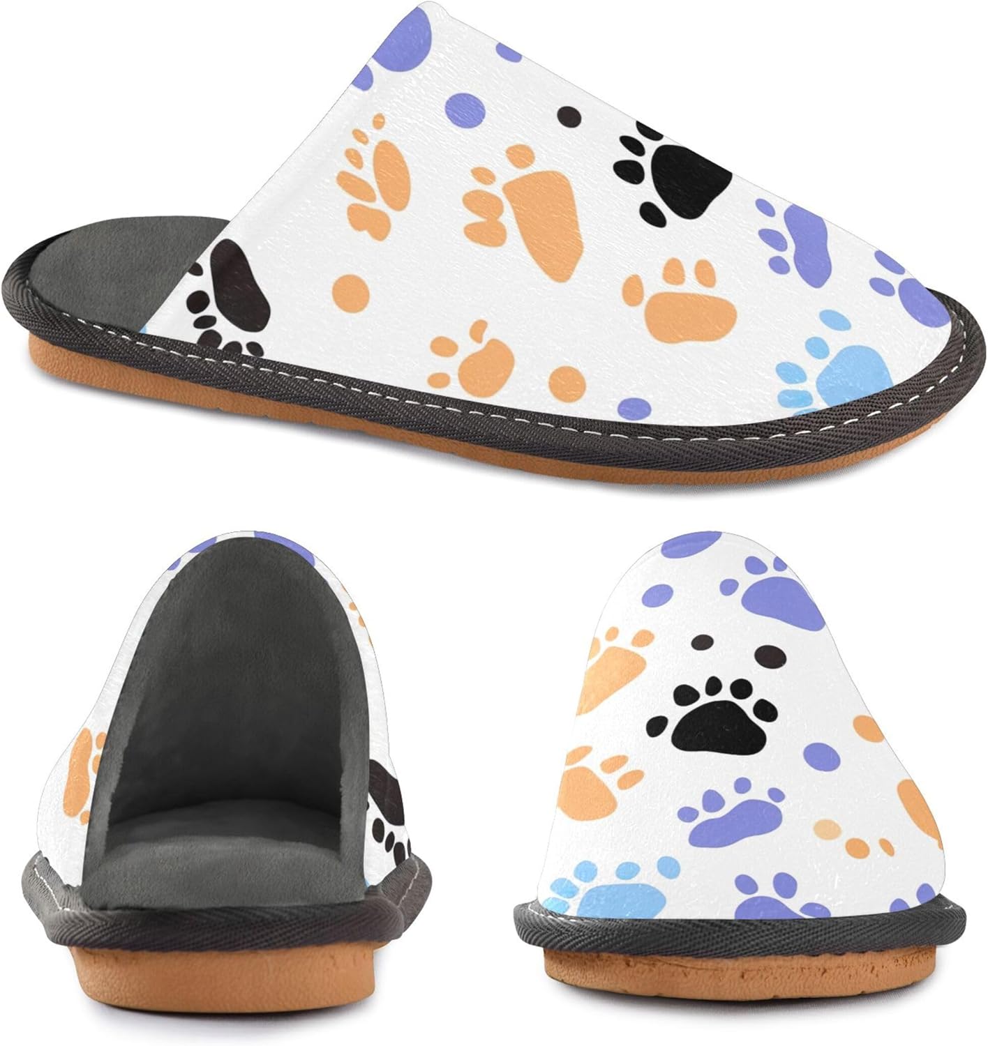 Dog Paw Print House Slippers – Cozy Fuzzy Slippers for Guests, Washable & Disposable, Perfect for Shoeless Home, Spa & Hotel Use A110791
