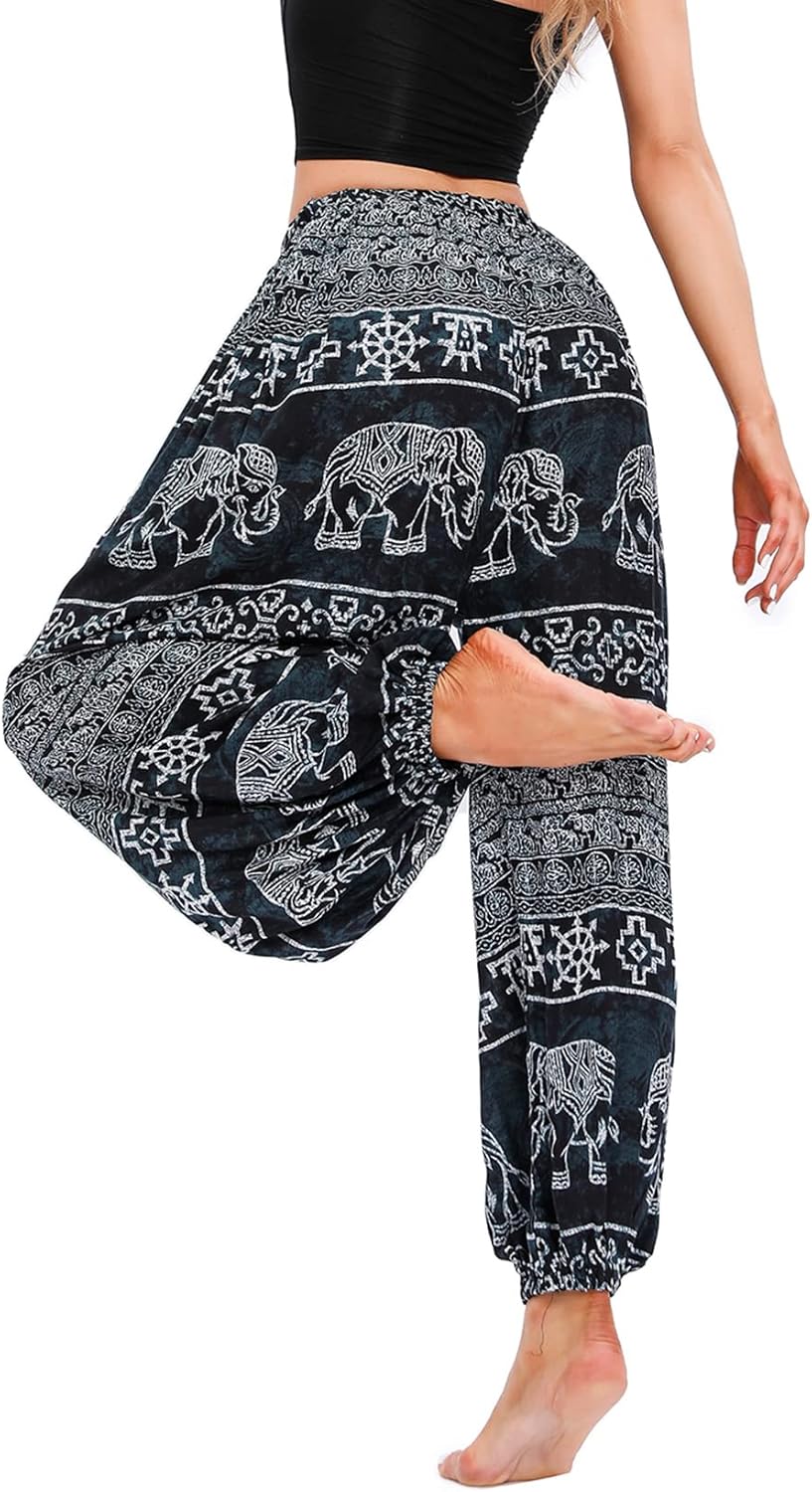 Lu's Chic Women's Bohemian Yoga Pants High Waist Dancing Floral Thai Comfy Boho Harem Pants