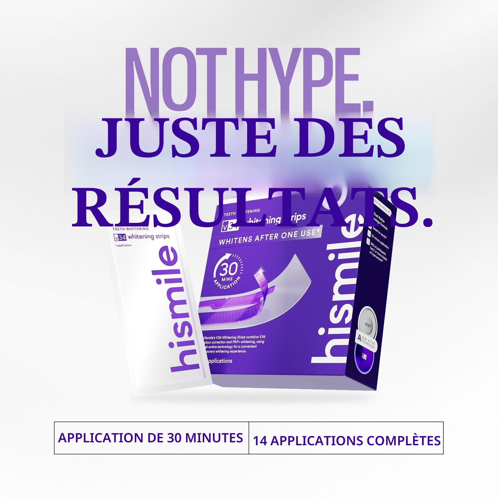 Hismile V34 Lot de 14 bandes blanchissantes pour blanchiment des dents, traitement des taches dentaires violettes, 14 pièces