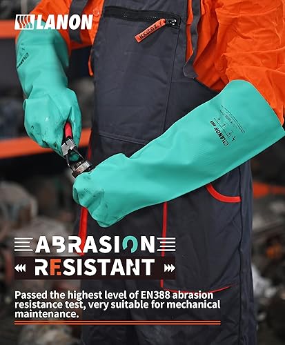 Miniatura 4 de LANON Guantes de nitrilo resistentes a los químicos, guantes de trabajo de seguridad reutilizables y resistentes, protección ácida, álcalis y