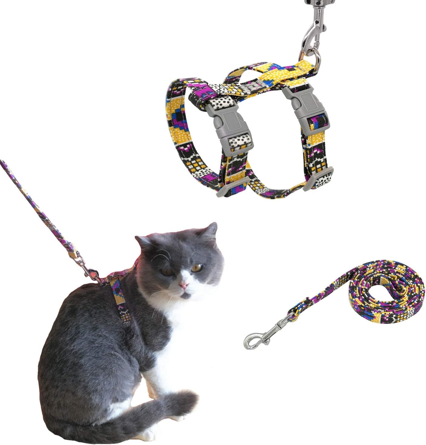 THAIN Cat Harness and Leash Set for Walking Escape Proof - Adjustable Soft Strap with Fashion Design