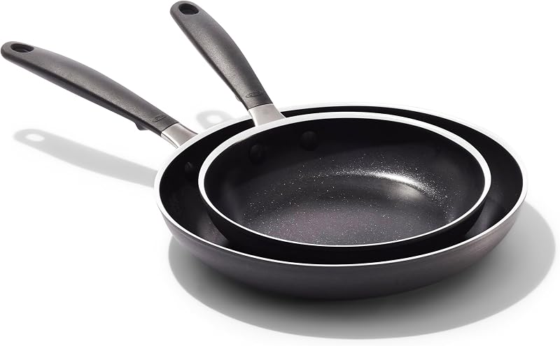 Juego de sartenes antiadherentes de 8 y 10 pulgadas, sartenes de cerámica sin PFAS, aptas para lavavajillas y horno, mango de silicona que se mantiene fresco