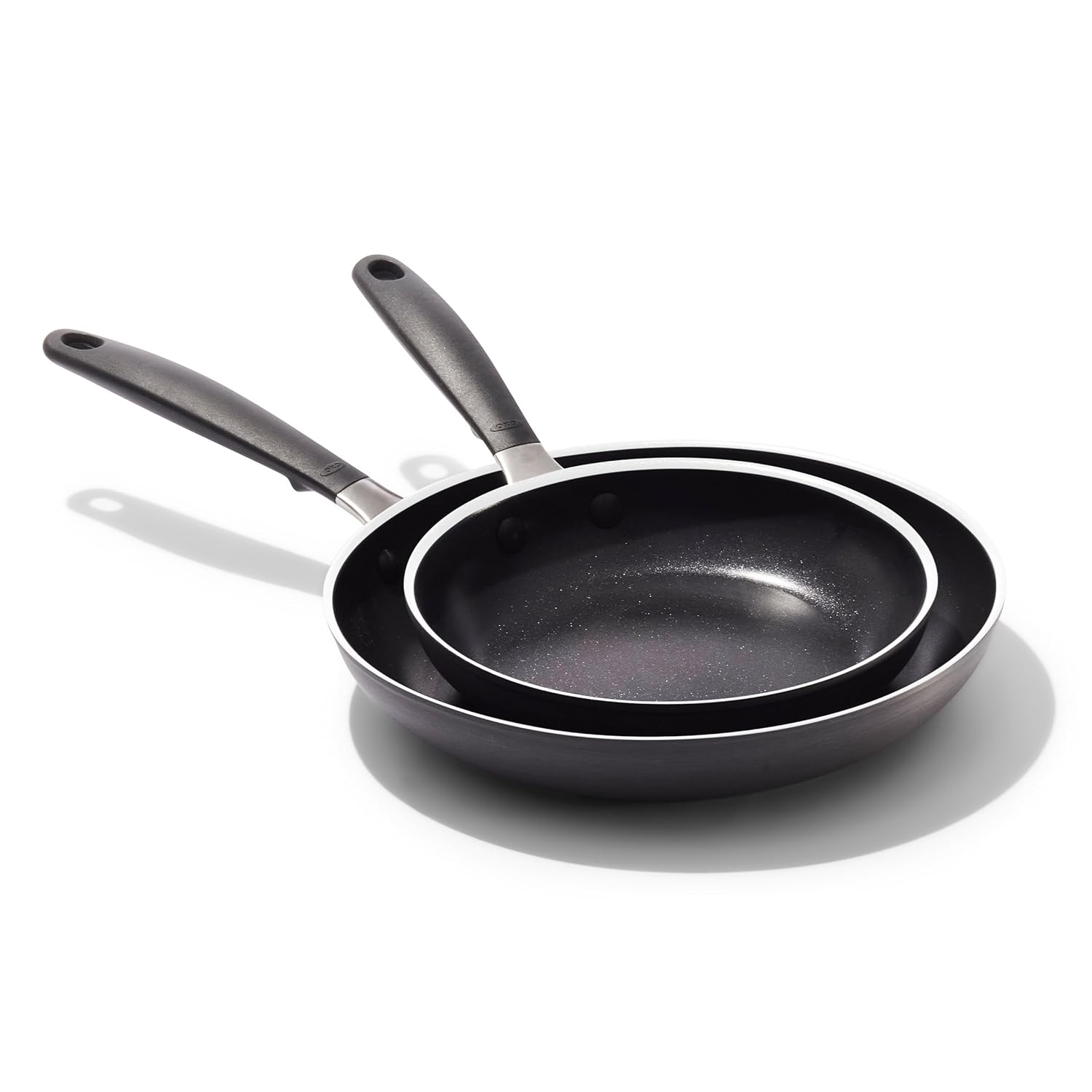 OXO Non-Stick Every Day Frying Pan Set, BPA-Free Comfort Grip Silicone Handles, Dishwasher & Oven Safe, PFAS-Free Ceramic Skillets, Black, 8” & 10”