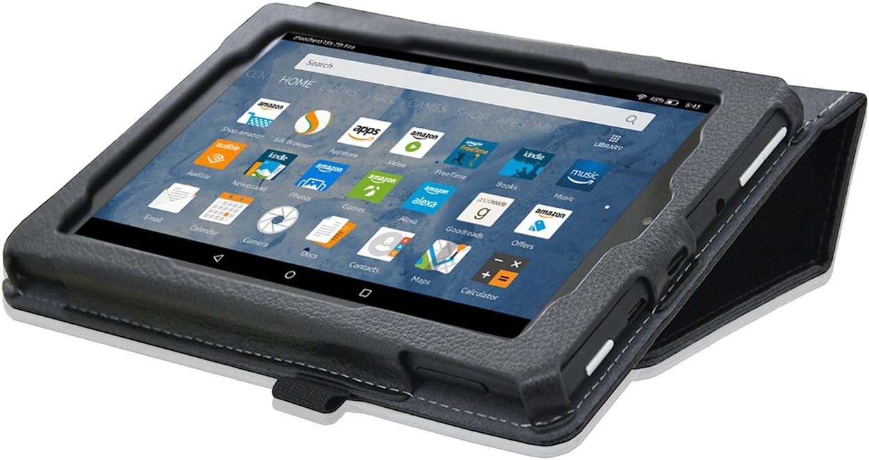 ACdream All-New Fire 7 Tablet (9th Generation, 2019 Release) Case, Premium Folio Leather Cover Case for Fire 7 Tablet 2019/2017/2015 Models with Auto Wake Sleep Feature, Black