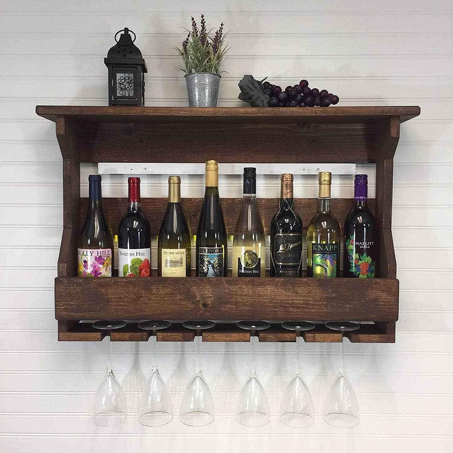 Jorden Wooden Wall Hanging Design Bar | Bar Cabinets for Home | Mini Bar for Home | Solid Wood Making Wine Cabinet with Glass Hanging Space - Walnut Finish