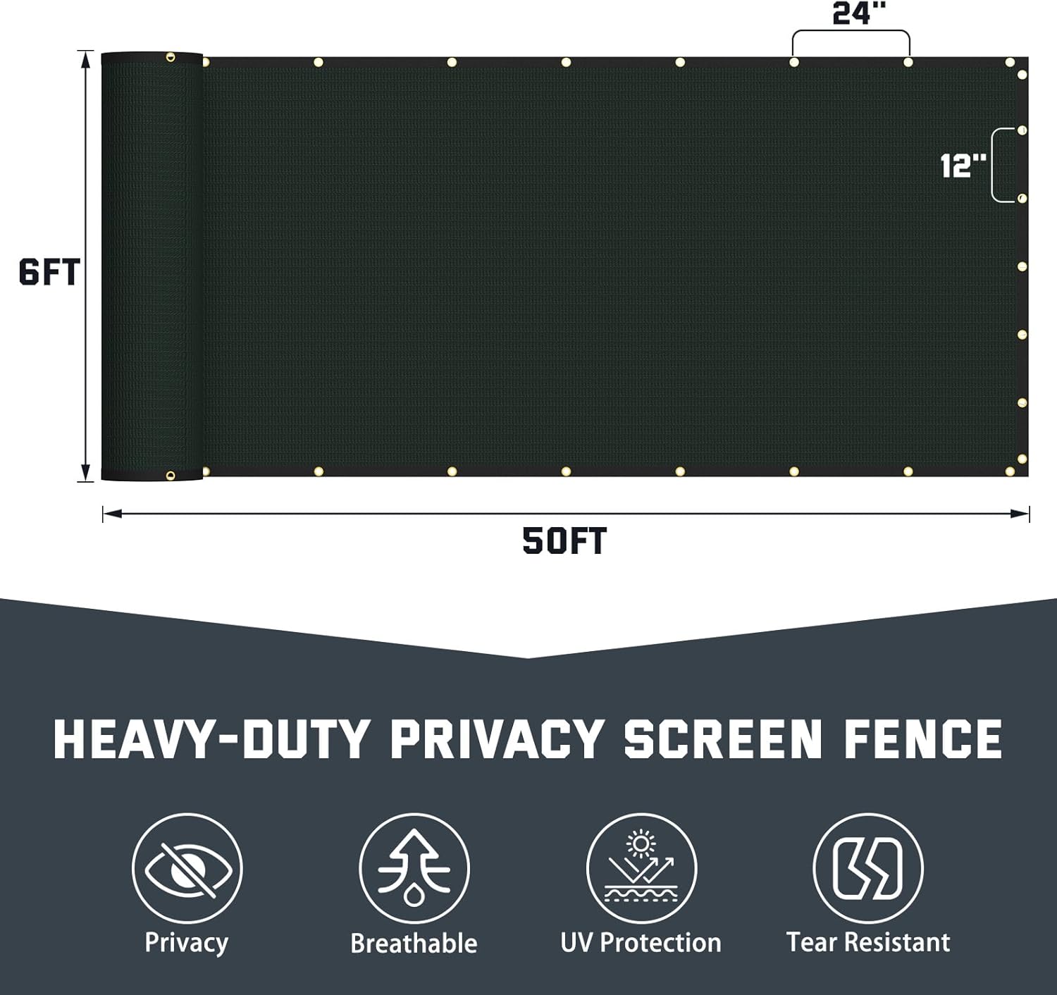 Kesfitt Chain Link Fence Privacy Screen 6x50FT, 90% Privacy Fence Cover Outdoor, 170GSM HDPE Outdoor Privacy Screen with Brass Grommets, Wind & UV Resistant Fence Privacy Screen for Backyard & Pool