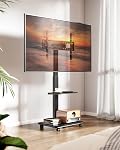 Rolling TV Stand with Power Outlet for 32-75 inch TVs up to 110 lbs | Leveling & Tilt & Swivel Mobile TV Stand,Hidden Wire Management,Height Adjustable,Portable,with Steel Shelf,360°Silent Wheels